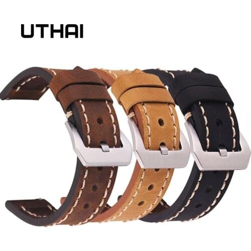 UTHAI Genuine Leather Watch Strap 20MM 22MM 24MM For Samsung Galaxy Watch 42 46mm S2/3 Sport For Amazfit Quick Release WatchBand