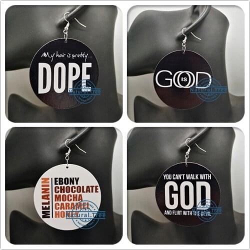 Free Shipping!Round God is good wooden earrings