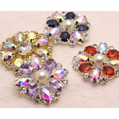 Flower shape Rhinestone applique Silver or Gold back Sew on Rhinestones crystal AB strass DIY shoes hats or wedding dress