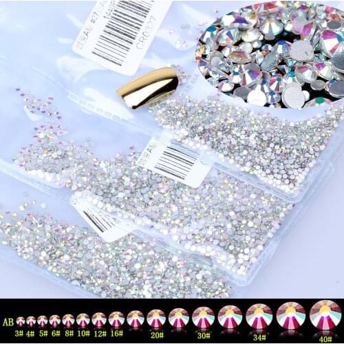 Super Glitter SS3-SS30 Crystal Rhinestones AB Flat Back Nail Rhinestone 3D Non HotFix Nail Art Decoration DIY Glass Manicure