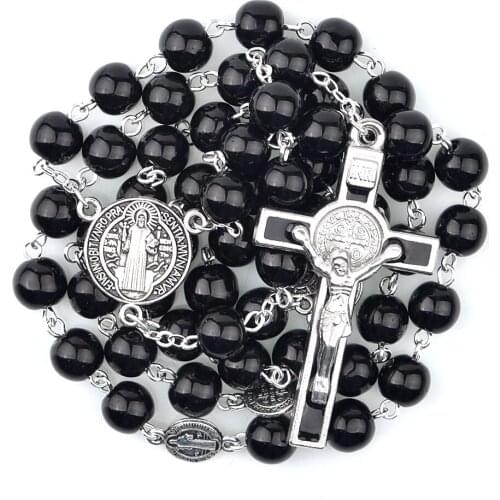 St Benedict Rosaries 8mm Black Glass Beads Religious Catholic Rosary