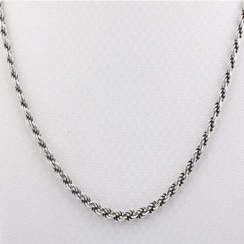 Twist Rope Necklace Vintage Authentic 100% 925 Sterling Silver Chain Fashion Necklace for Women and Men Jewelry Gift