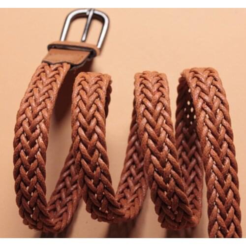 High quality woman dresses thin Weave belt female Simple leather braided belt Womens ceinture femme genuine leather new brown