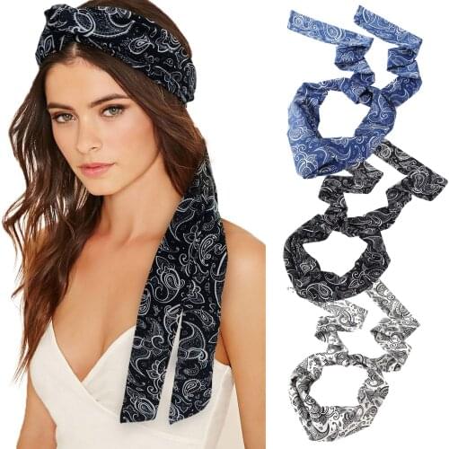 Haimeikang 91CM Long Headband For Women Bow Turban Tie Design Hair Scarf Girls Fashion Flower Pattern Scarves Hair Accessories