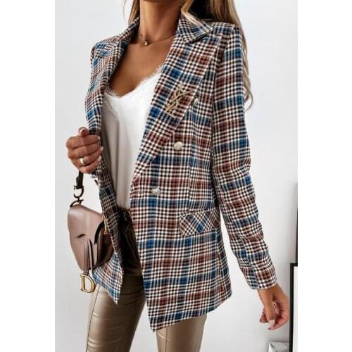 2021 Ladies Hot-selling Temperament New Winter Fashion Suit Plaid Long Sleeve Jacket Womens Clothing