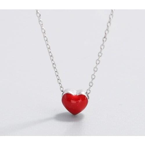 Fresh Sweet Cute Heart Red Clavicle Chain 925 Sterling Silver Temperament Personality Fashion Female Necklace SNE044