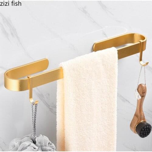 Golden Metal Towel Rack Punch-free Towel Hanger Storage Rack Bathroom Decoration Accessories Hook Up Towel Bars Towel Holder