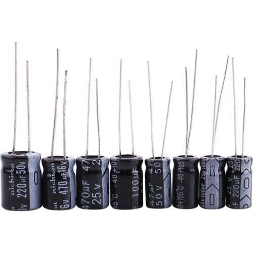125pcs/Set Electrolytic Capacitors Values Radial Capacitor 1uF~2200uF 25 Capacitors Assortment Box Kit