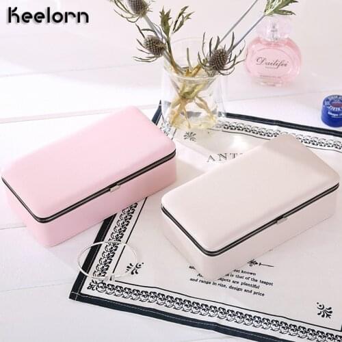 18.2*10.2*5.6cm Portable Korean Jewelry Box Oranganizer Travel Faux Leather Ring Bracelet Earring Necklace Display Storage Box