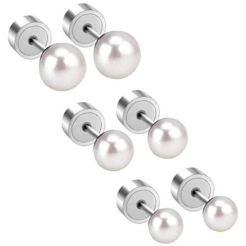 LUXUSTEEL 3Pairs/Sets Silver Color Imitation Pearl Stud Earrings 2021 Stainless Steel No Fade Plus Back Earring Fashion Jewelry