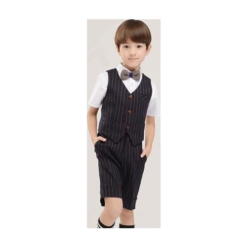 4pcs New summer clothing children clothing sets boy sets kids boy Flower girl lattice kids clothes children School uniforms suit