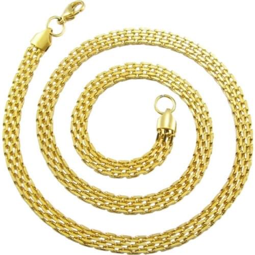 6mm wide 55cm Stainless Steel Flat Chain Mesh Necklace Golden Titanium Steel Necklace For Men