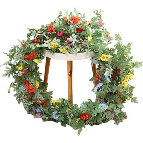 65 flowers artificial wrinkled chrysanthemum rose vine hanging flower wall table decoration rattan fake plant leaf wreath Chris