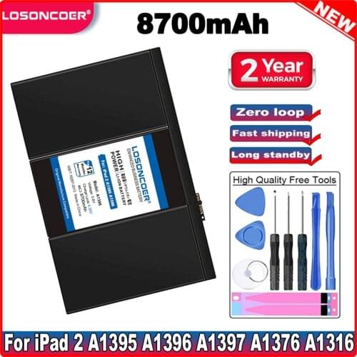 LOSONCOER 7430mAh A1395 Battery for iPad2 IPad 2 A1395 A1396 A1397 A1376 A1316 Battery Replace Old Battery + Free Tools