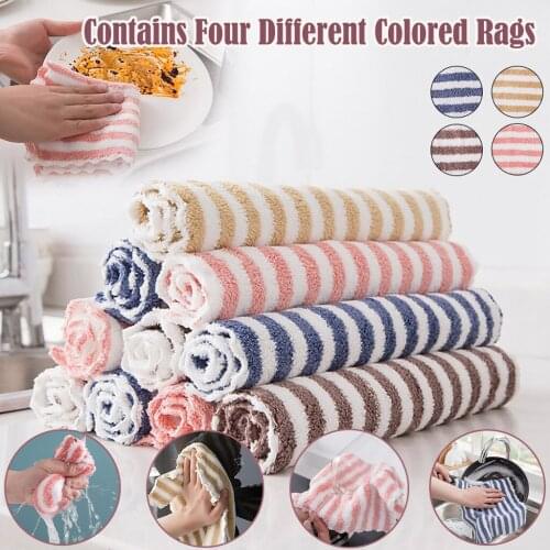 Nonstick Oil Coral Velvet Hanging Towels Kitchen Dishclout Cleaning Hand Towels Striped Soft Dining Wet And Dry Towel