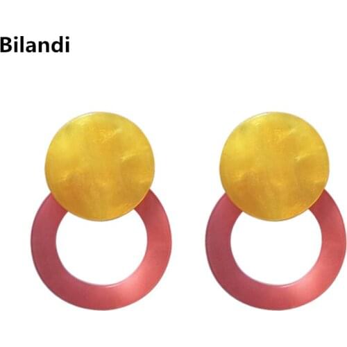 Bilandi tide tide woman exaggerated personality large circle round earrings acetic acid plate acrylic colorful earrings for girl