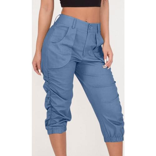 Pants Women Classic Button Zipper Office Lady Pockets High Waist Calf-Length Pants Overalls for Womens Casual Stacked Sweatpants