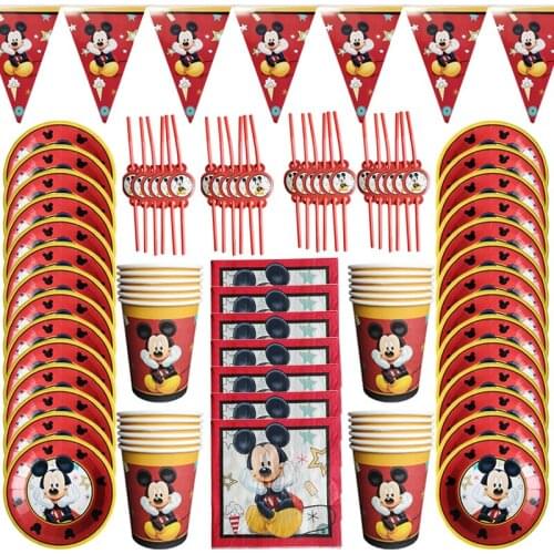 40pcs Cartoon Mickey mouse Birthday Party Decor Kids Birthday Party Napkins Cup Disposable Party birthday party decor Supplies