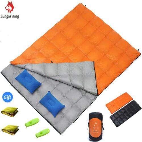 JungleKing Double Ultralight Outdoor Camping Double Down Sleeping Bag Widened Envelope Four Seasons Goose Down Sleeping Bag1950g