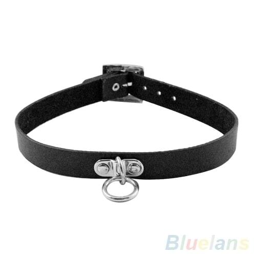 Gothic Punk Circle Choker Collar Necklace Pendant Black Leather Chain Neck 1VJQ