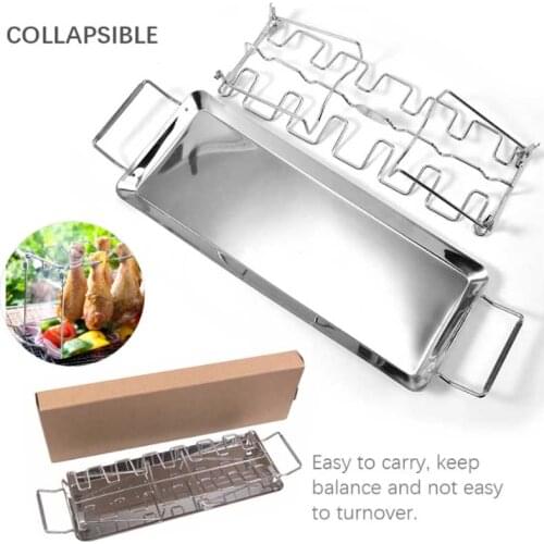Kitchen Accessories Barbecue Grill Camping Tool BBQ Beef Chicken Leg Wing Rack 14Slots Stainless Steel Drumsticks Holder Roaster