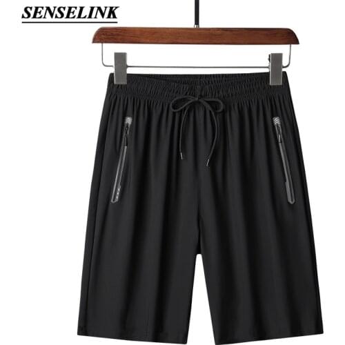 Summer Solid Color Ice Silk Shorts Men Casual Loose Fitness Beach Shorts Men Surf Breathable Four-Way Stretch Men Shorts L-6Xl