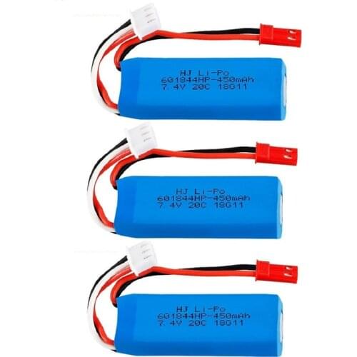 YUKALA 1-3 pcs 7.4V 450mAh 20C Lipo Battery 2S/USB charger for mini-q wltoys K969 K989 K999 P929 P939 RC Car