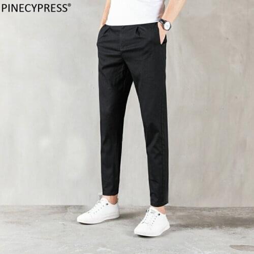 Men ANKLE Length Trousers 98% Cotton 2% Spandex Summer Breathable Thin Soft Grey Black Slim Male Young Man Pencil Ninth Pants