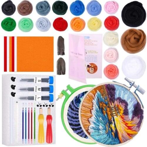 MIUSIE Needle Felting Kit with 80g Wool Roving Fiber Felting Needles Embroidery Hoop Wool Felting Kits for Beginners