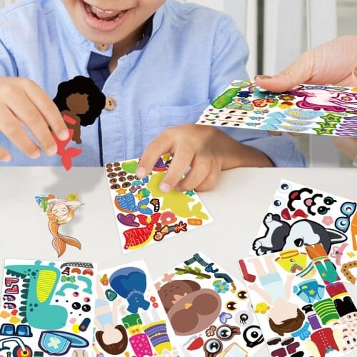 10 Sheets/Lot Kids DIY Stickers Puzzle Games Cartoon Animals Assemble Jigsaw Sticker For Baby Recognition Training Education Toy