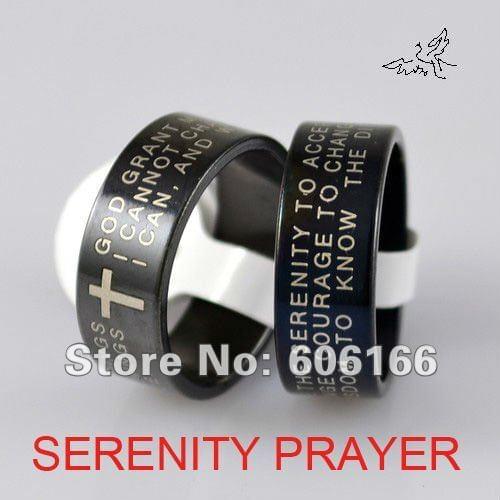 Wholesale 90pc/lot Black ENGLISH SERENITY PRAYER Cross Ring Stainless Steel Rings Fashion Religious Jewelry Free Shipping