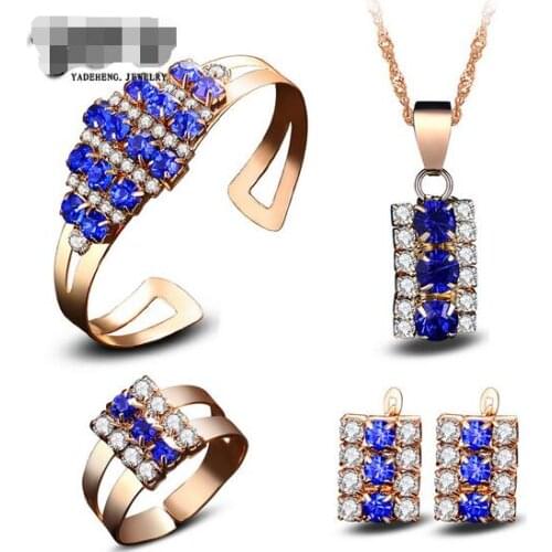 Wholesale jewelry pendants Alloy color gem is covered 4 times Elongated crystal necklace bracelet earrings ring set suits