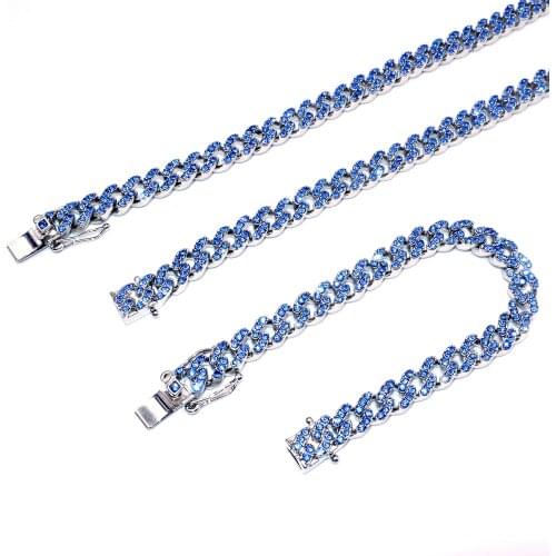 2021 Fashion 8mm 12mm Bling Iced Out Blue Color Cuban Miami Link Homme For Men Women Hip Hop Street Bracelets Jewelry Gifts