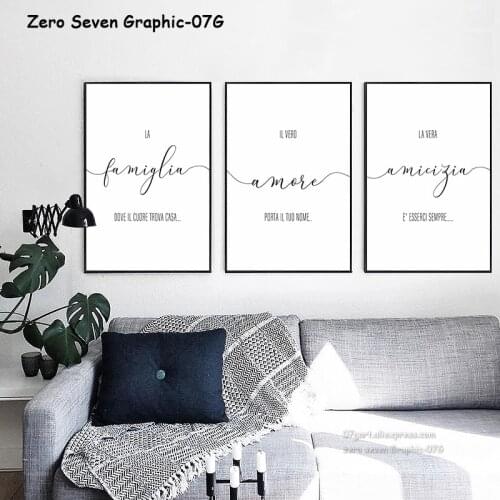 Black White Simple Italian Phrase Love Family Friendship Canvas Poster Print Picture Wall Art Decor For Modern Home Decoration