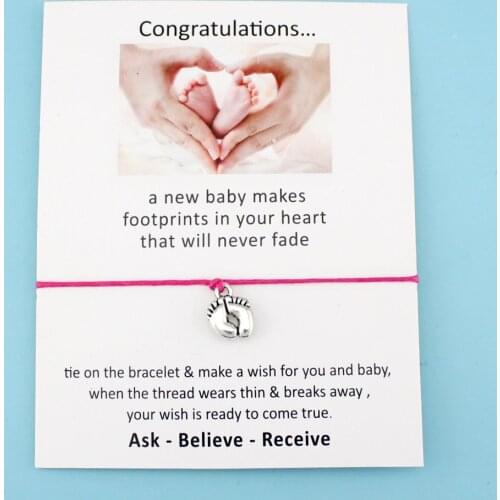 Mothers Day Gift Silver Baby Foot Feet Footprints Mother and Baby Mom and Child Heart Charm Bracelets for Women