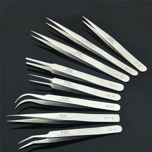 Stainless Steel Industrial Anti-static Jewelry Tweezers Pick-UP Tool Set watchmaker Repair Tools High Quality