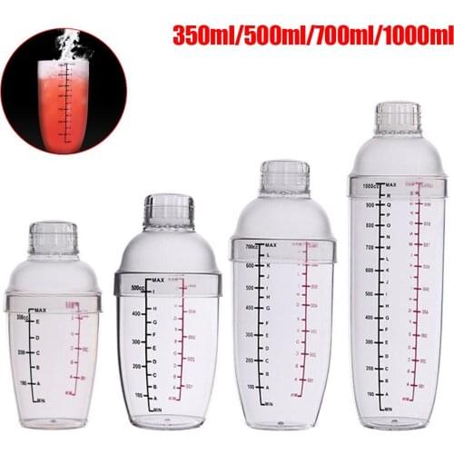 New 350/500/700/1000ml Transparent Dual Scale Grams Cocktail Shaker Cup Wine Mixer