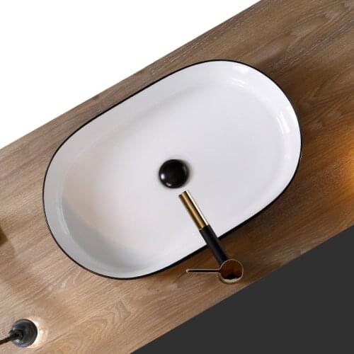 Bathroom Sinks Matte Black White Oval Design Washing Basin Bowl Ceramic Vessel With Drain Soft Hose Big Size