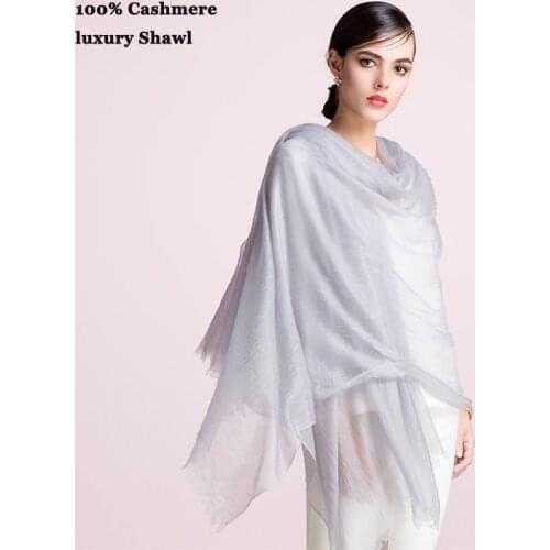 Pure Cashmere Scarf Women Luxury Brand Fashion Long Maxi Large Size Thin Shawl Wrap Oversized Warm Winter Gray Spring Summer