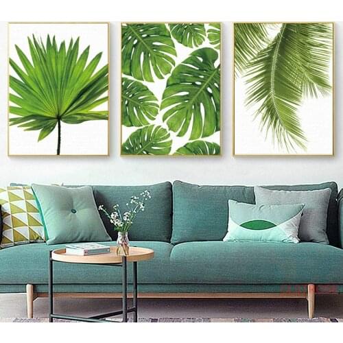 Tropical Banana Leaf Canvas Painting Fresh Palm Leaves Nordic Green Plant Poster Greenery Wall Picture Room Decoration No Frame