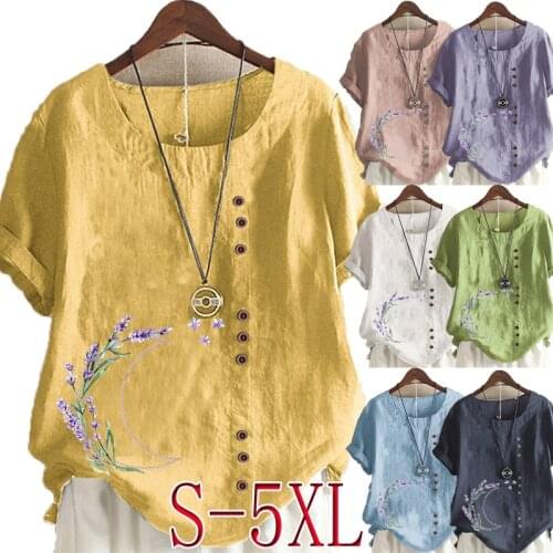 Womens New Fashion Summer Moon Printed Round Neck Short Sleeve T-shirt Casual Loose Solid Color Blouse Tops Plus Size