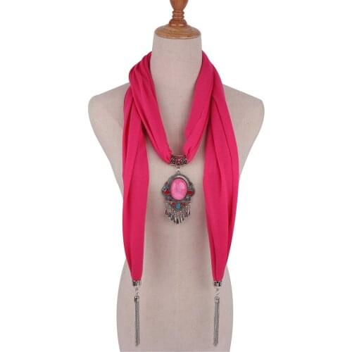 Women pendant jewelry single jersey scarf mujer shawl necklace accessories scarfs tassel plain pendant scarf shawls fashion