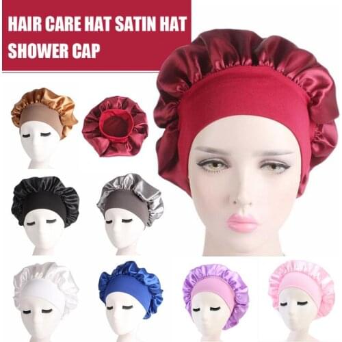 Women Big Size Satin Silk Bonnet Sleep Night Cap Head Cover Bonnet Hat Adjust Elastic Shower Caps Long Hair Care Knitted Cap