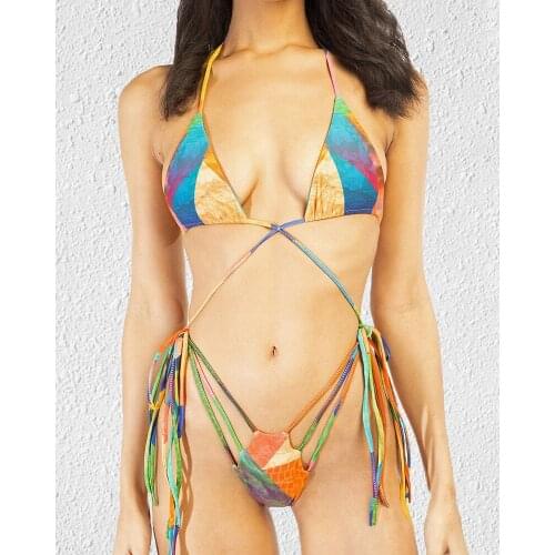 Womens Contrast Color Colorblock Geometric Two-Piece Swimsuits Bathing Suits Beach Wear Sexy Bikini
