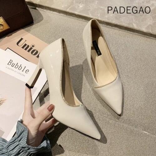 2020 Women Shoes Beige Party Crystal High-heeled Shoes Official Concise Elegant Woman Heels