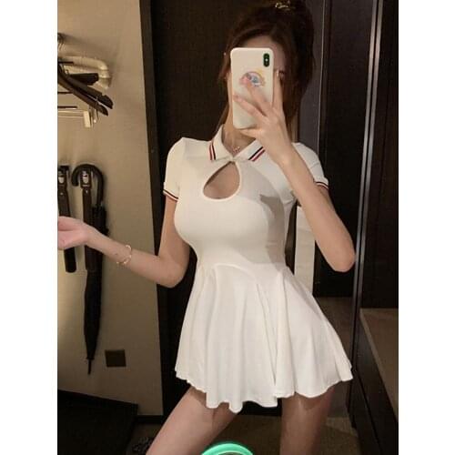 New Arrival Summer Preppy Style Dress Women White Hollow Out Short Sleeve Gothic Sexy Female A-Line Dress