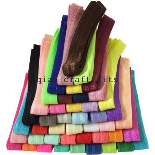 100 yards mix color 5/8" fold over elastic Spandex Stretch Satin Band Glossy Hair Ties Accessories
