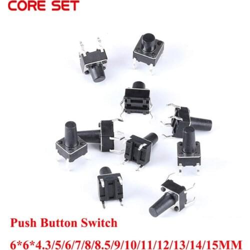 20PCS PCB Momentary Tactile Tact Mini Push Button Switch Panel DIP 4Pin Micro switch 6*6*4.3/5/6/7/8/8.5/9/10/11/12/13/14/15MM