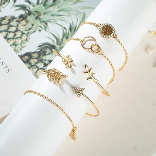 2019 Simple Statement Circle Arrowhead Triangle Gem Bracelet Set 6/Sets Women Fashion Inset Gem Gold Bracelet Bangle Jewelry