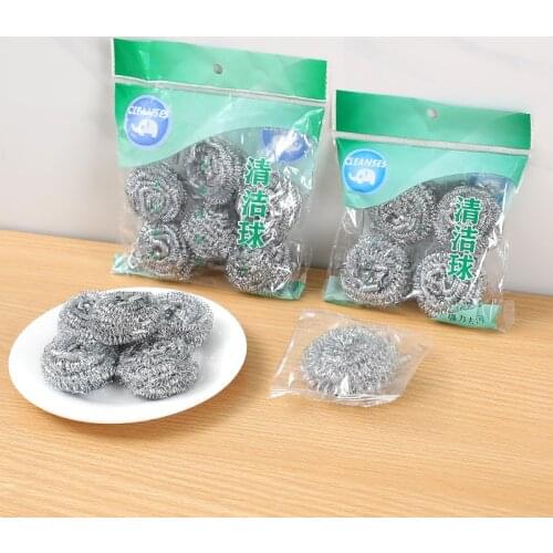 6PCS Stainless Steel Cleaning Ball Scourer Wire Dish Pot Kitchen Washing Dishes Scrubbers Pan Bowl Cleaner Kitchen Accessories